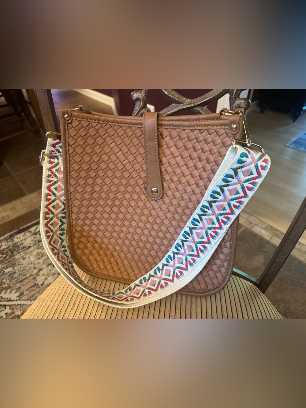 Woven Vegan Leather Tote Bag in Light Brown